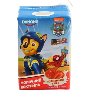 Коктейль молочний 2.5% Полуничний Paw Patrol Danone т/п 212г