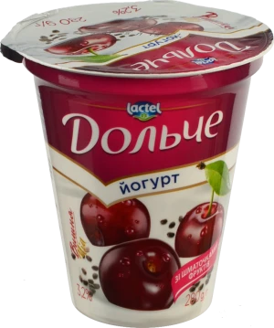 Йогурт Дольче 280г 3.2% вишня-чіа ст.