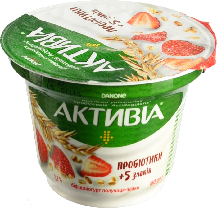 Біфідойогурт Активіа 180мл 2.2% полуниця злаки ст.