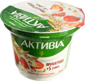 Біфідойогурт Активіа 180мл 2.2% полуниця злаки ст.
