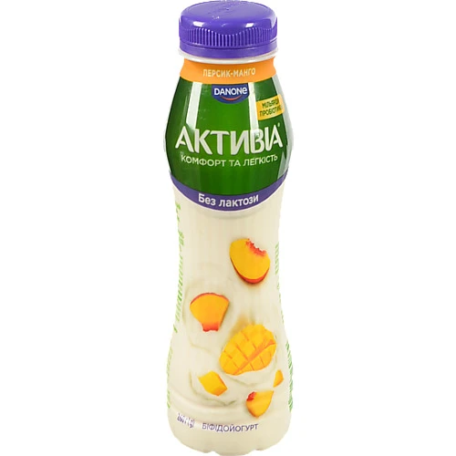 Біфідойогурт Активіа 260г 0.8% персик-манго безлактозний пет