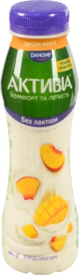Біфідойогурт Активіа 260г 0.8% персик-манго безлактозний пет