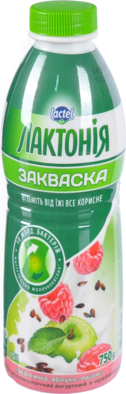 Закваска 1.5% з пребіотиком Малина-яблуко-льон Лактонія п/пл 750г