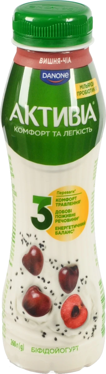 Біфідойогурт Активіа 260г 1.2% вишня-чіа пет