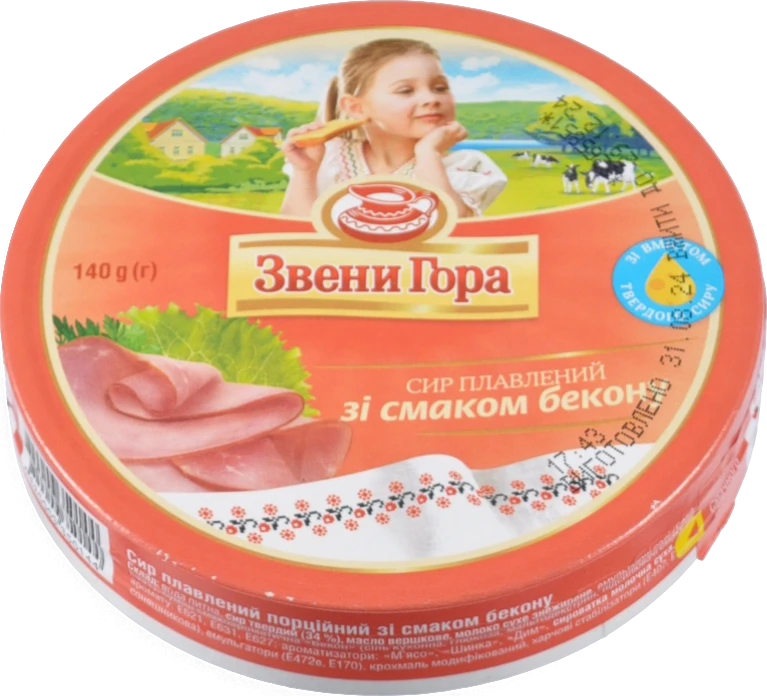 Сир плавлений 45% порційний зі смаком бекону Звени Гора к/у 8х17.5г