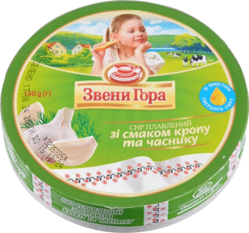 Сир плавлений 45% зі смаком кропу та часнику порційний Звени Гора к/у 8х17.5г