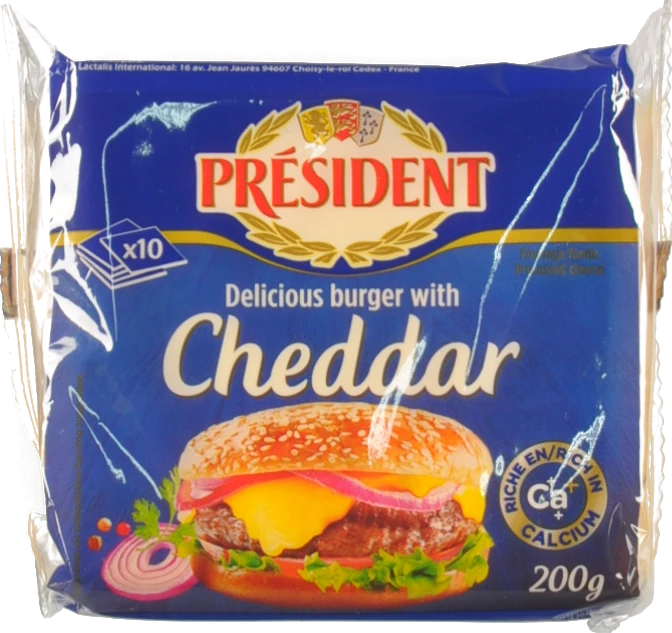 Сир плавлений 40% для бургерів Cheddar President м/у 10х20г