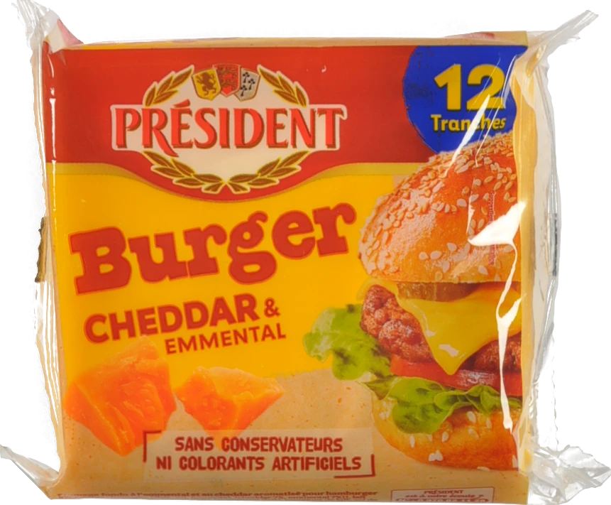 Сир Президент 200г чеддер емменталь для бургерів 40%