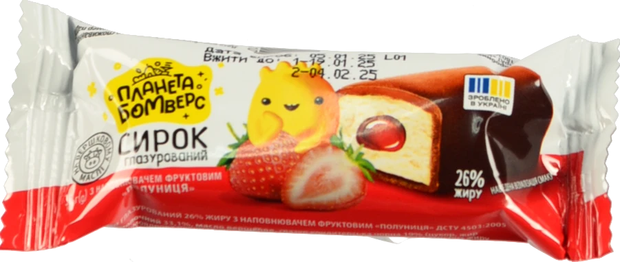Сирок Планета бомверс 36г 26% полуниця глазур