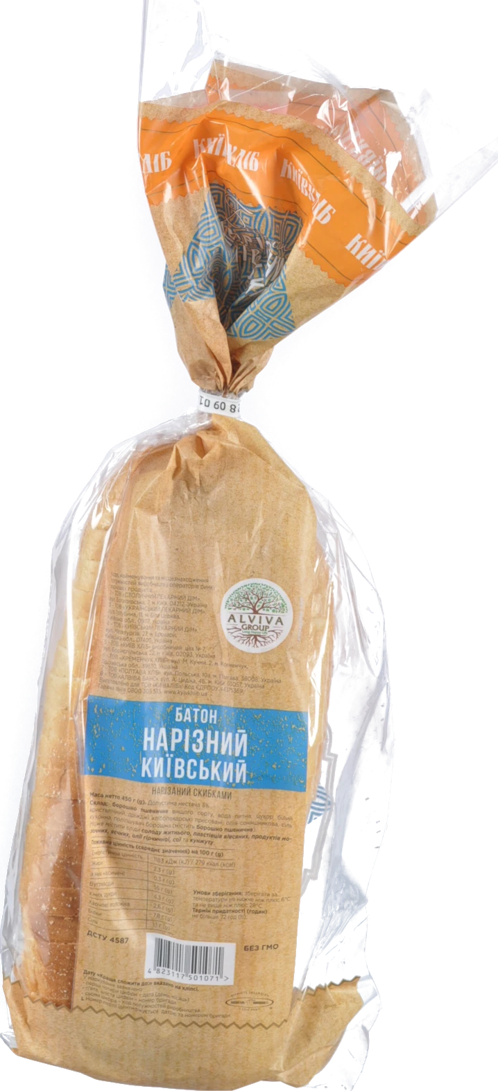 Батон «Київхліб» Київський нарізний, вищого ґатунку, 450 г