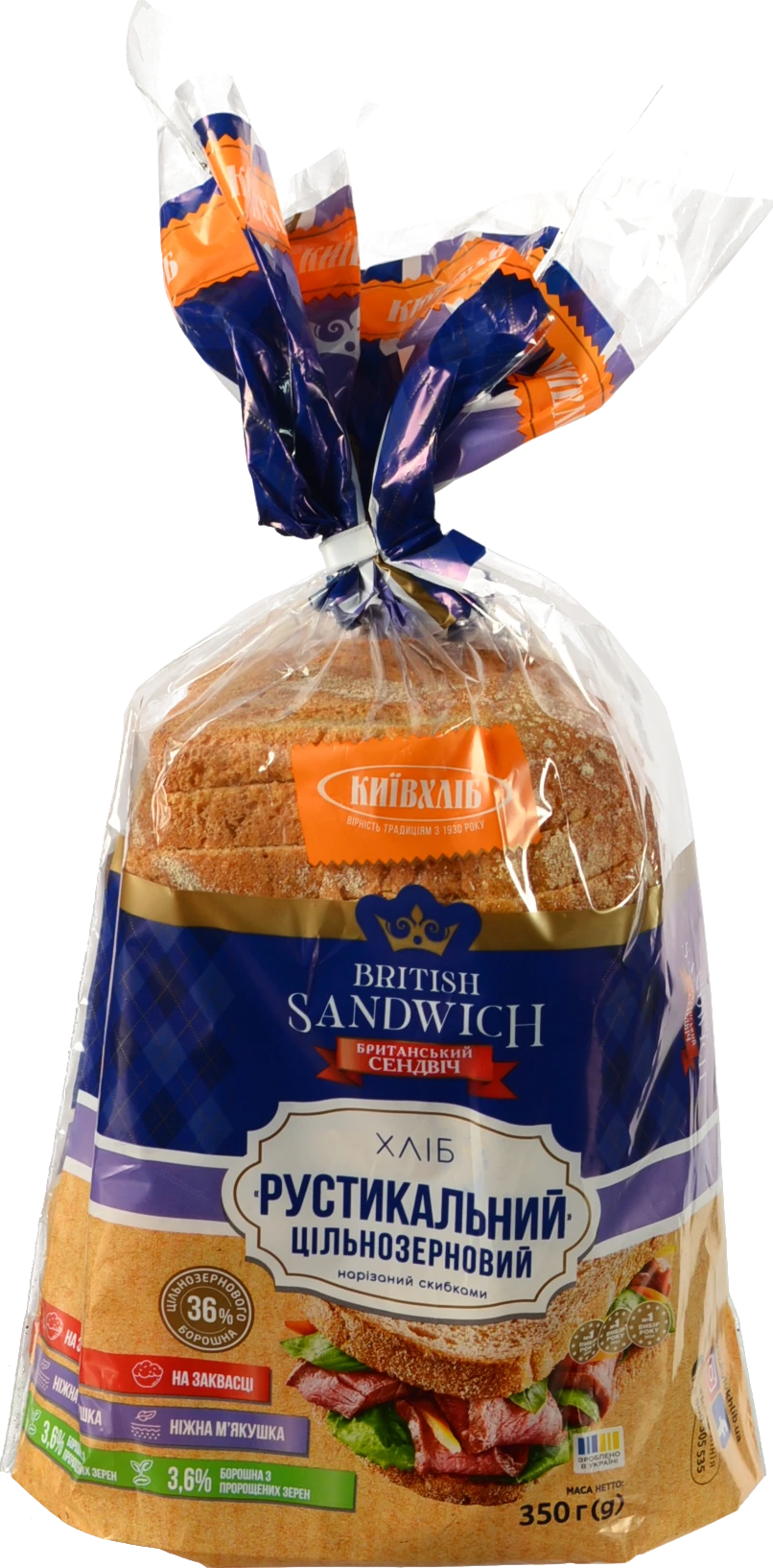 Хліб «Київхліб» «Рустикальний цільнозерновий» нарізний, 350 г
