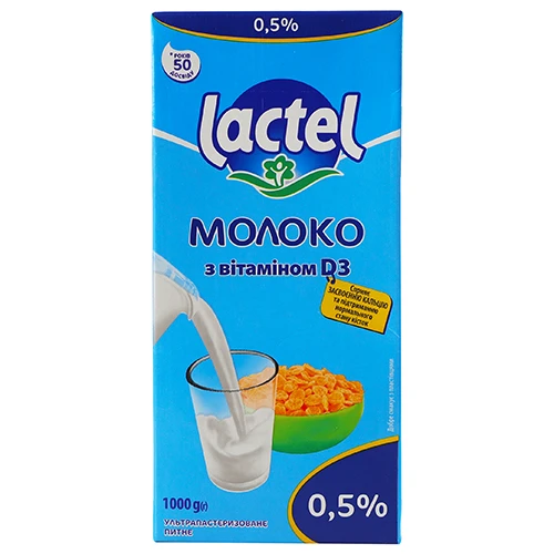 Молоко Лактель 1л 0.5% вітамін Д т.б