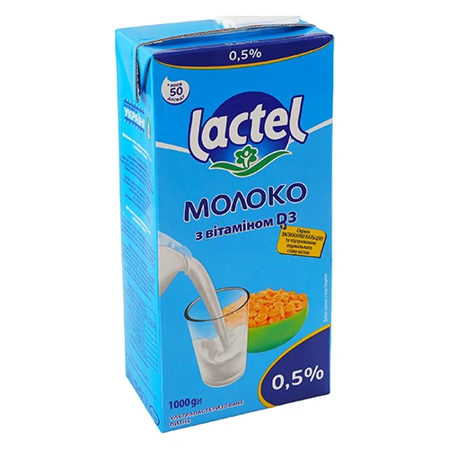 Молоко Лактель 1л 0.5% вітамін Д т.б