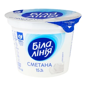 Сметана Біла Лінія 15% стаканчик, 200 г