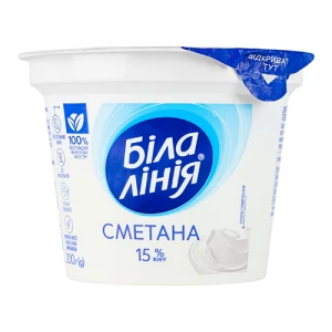 Сметана Біла Лінія 15% стаканчик, 200 г