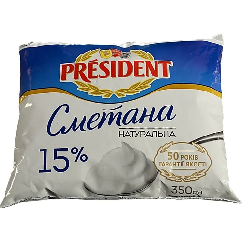 Сметана 15% President м/у 350г