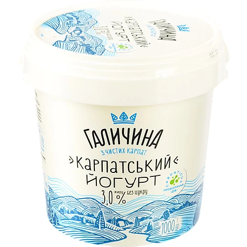 Йогурт Галичина Карпатський 3% жирності, без цукру (відро 1000г)
