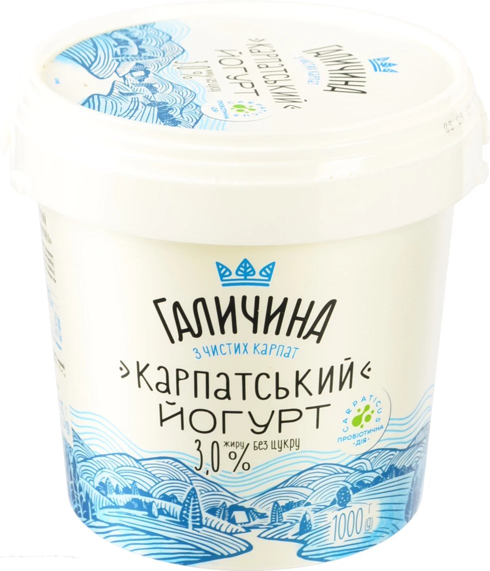 Йогурт Галичина Карпатський 3% жирності, без цукру (відро 1000г)
