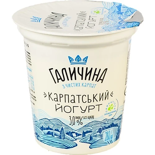 Йогурт Галичина 280мл 3% карпатський б.цукру