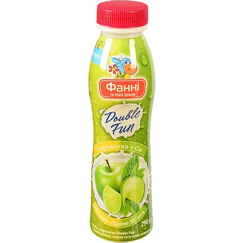 Напій з сироватки Фанні Double Fun Яблуко-лайм-м'ята 290г