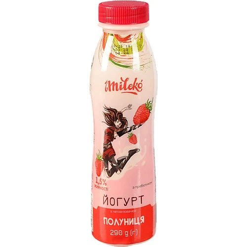 Йогурт Mileko 290г 1.5% полуниця з пробіотиком лактулози пл.