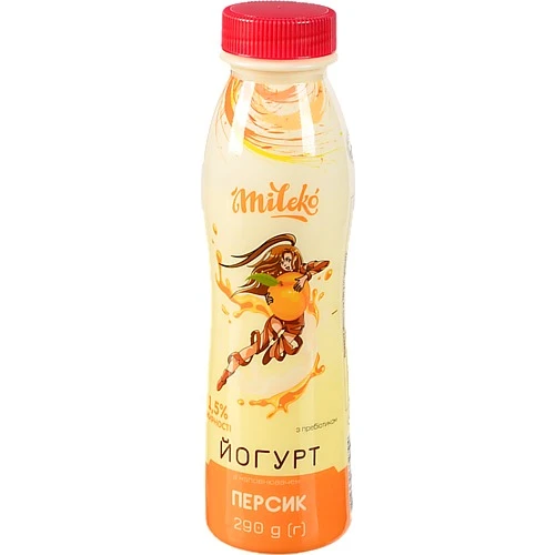 Йогурт Mileko 290г 1.5% персик з пробіотиком лактулози пл.