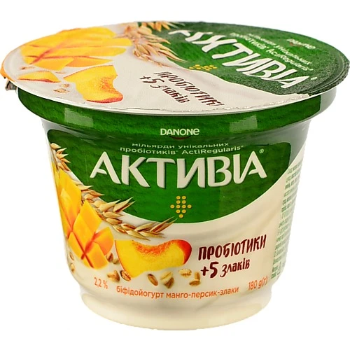 Активіа Біфідойогурт Манго-Персик-Злаки 2,2% 180г