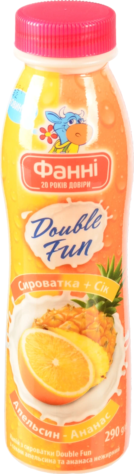 Напій з сироватки нежирний Апельсин-Ананас Double Fun Фанні 290г