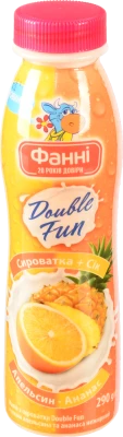 Напій з сироватки нежирний Апельсин-Ананас Double Fun Фанні 290г