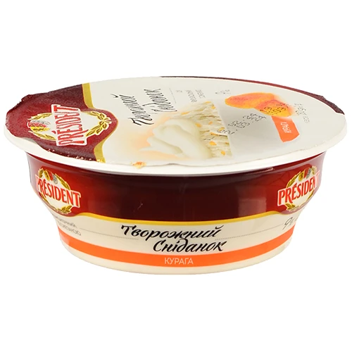 Сир кисломолочний President 9% зі сметаною та курагою 180г