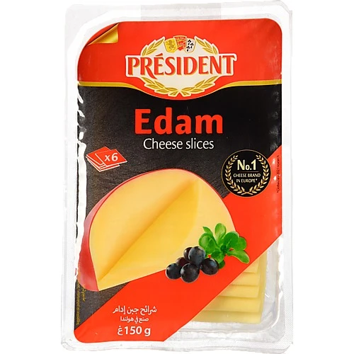 Сир Президент Едам 150г 40% жирності скибками