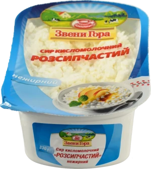 Сир кисломолочний нежирний «Звени Гора» «Розсипчастий» 330г 0% зернистий