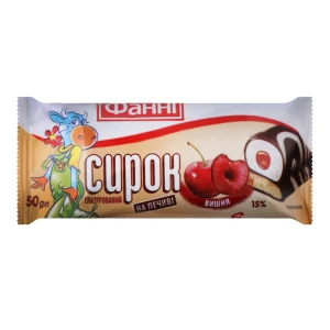 Сирок глазурований 15% на печиві Вишня Фанні м/у 50г