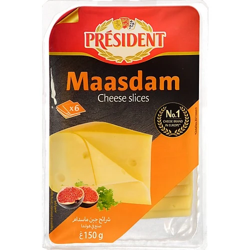 Сир President Maasdam 45% жирності 150г скибочками