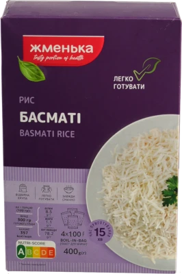 Рис шліфований довгозернистий ароматний Басматі Жменька к/у 4х100г