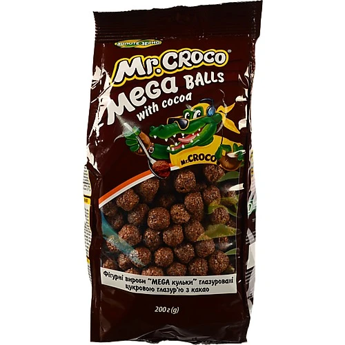 Сніданки сухі глазуровані цукровою глазур'ю з какао Mega Balls Mr. Croco м/у 200г