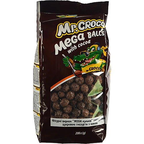 Сніданки сухі глазуровані цукровою глазур'ю з какао Mega Balls Mr. Croco м/у 200г