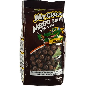 Сніданки сухі глазуровані цукровою глазур'ю з какао Mega Balls Mr. Croco м/у 200г