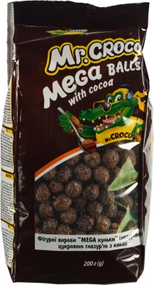 Сніданки сухі глазуровані цукровою глазур'ю з какао Mega Balls Mr. Croco м/у 200г
