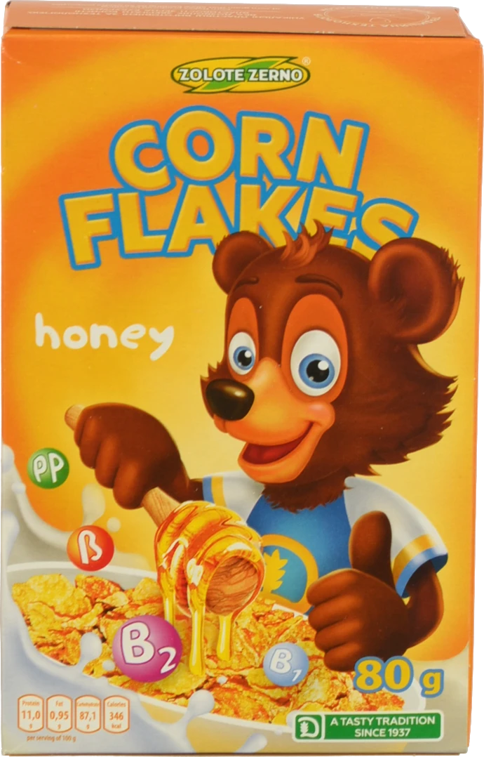 Пластівці кукурудзяні глазуровані з медом Золоте зерно к/у 80г