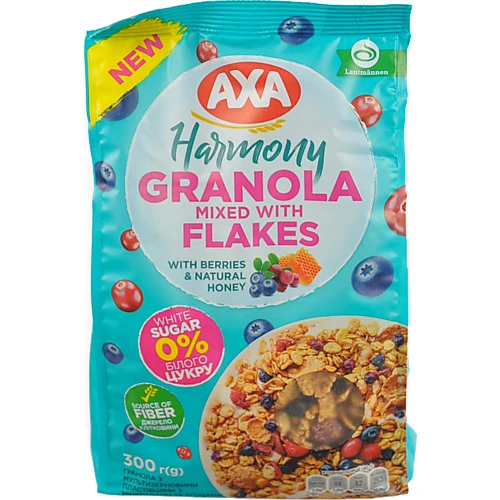 Гранола Harmony Axa з мультизерновими пластівцями, мінералами та ягодами 300г
