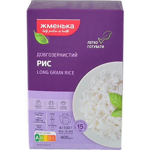 Рис шліфований довгозернистий Жменька к/у 4х100г