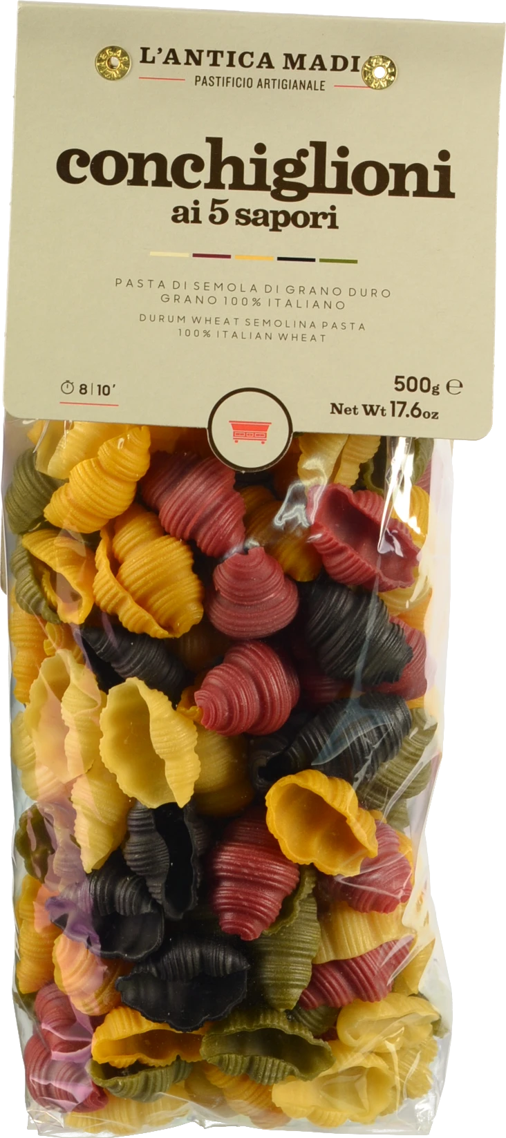 Паста Lantica Madia 500г з твердих сортів пшениці Conchiglioni 5 кольорів