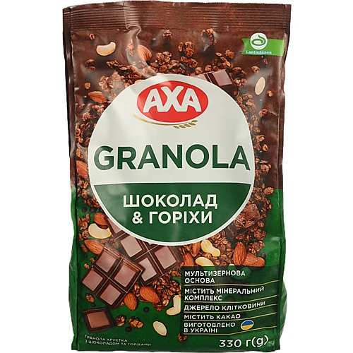 Гранола Аха 330г хрустка з шоколадом та горіхами