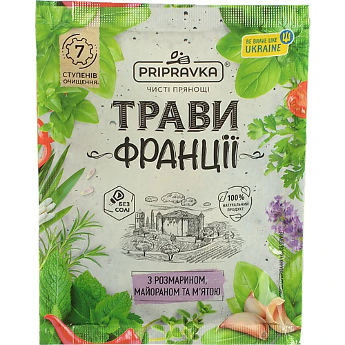 Приправа Pripravka з розмарином, майораном та м'ятою Трави Франції 10г
