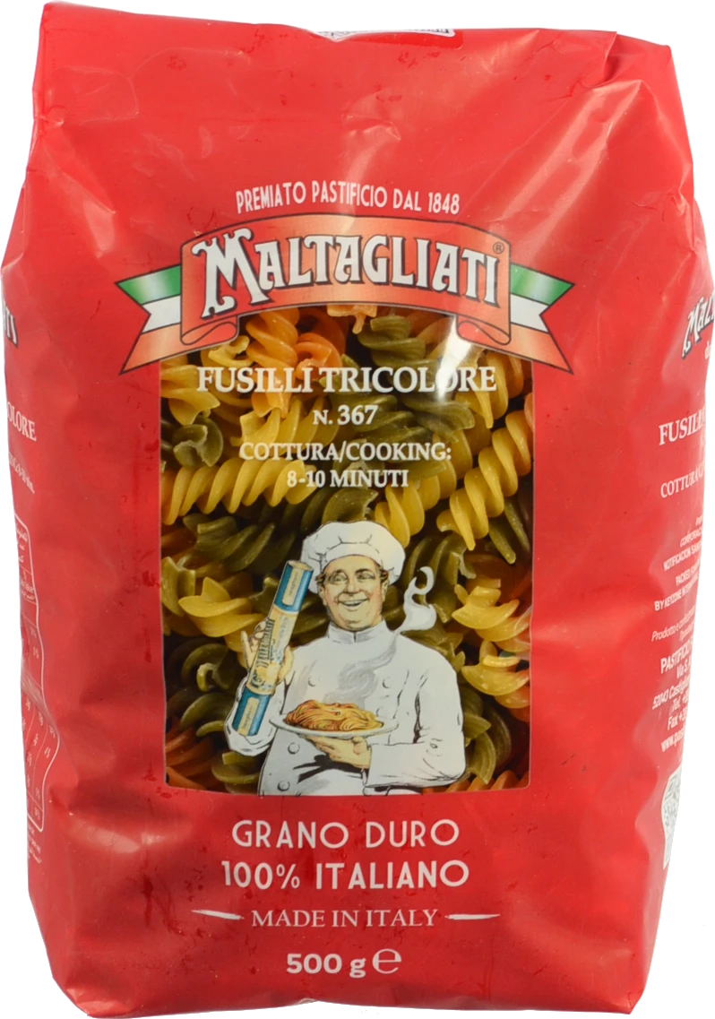 Макарони Maltagliati 500г фузіллі трикольорові