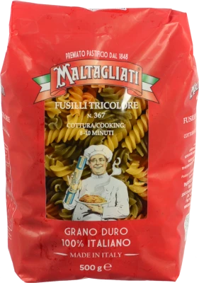 Макарони Maltagliati 500г фузіллі трикольорові