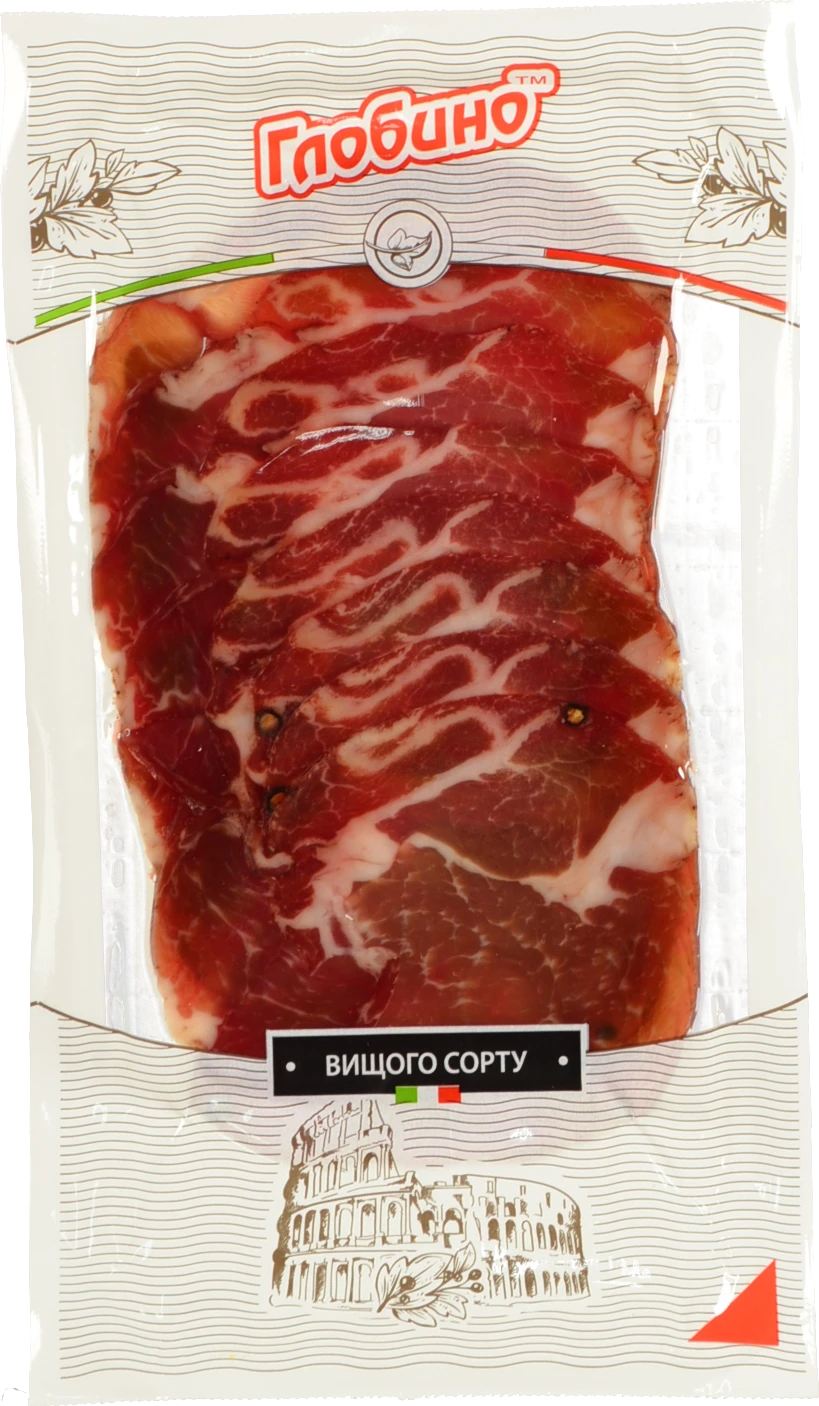 Шийка “Глобино” Італійська сиров’ялена, вищого ґатунку, нарізка, вакуумна упаковка, 80 г