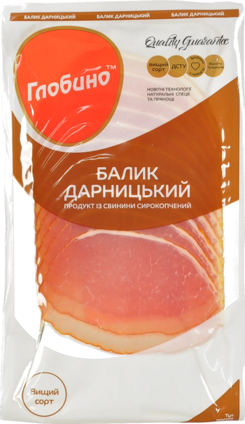 Балик Глобино Дарницький сирокопчений, вищий сорт, 80 г, вакуумна упаковка
