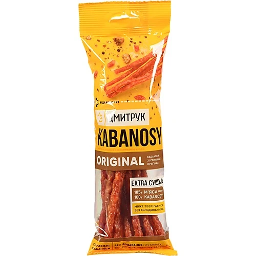 Ковбаски «Дмитрук Kabanosy Original» варено-копчені зі свинини 80 г
